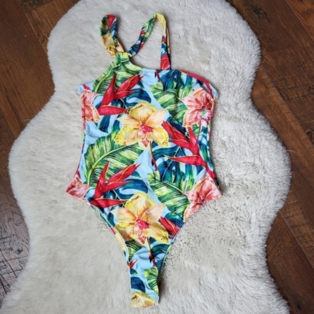 New Floral One Shoulder One-piece Swimsuit Women's Size M - Picture 4 of 5